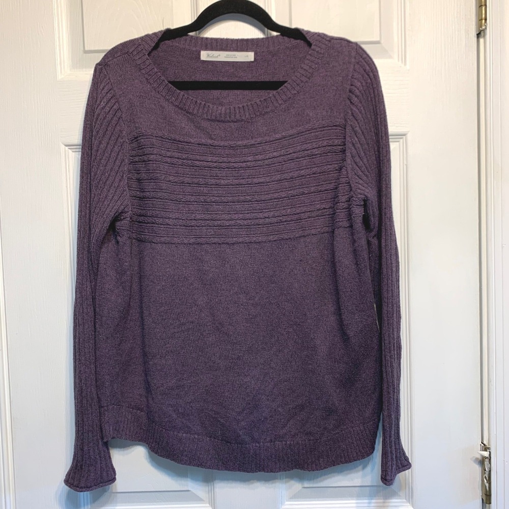Woolrich Knit Sweater Size Large Purple Organic Cotton Merino Wool Cable Granola
